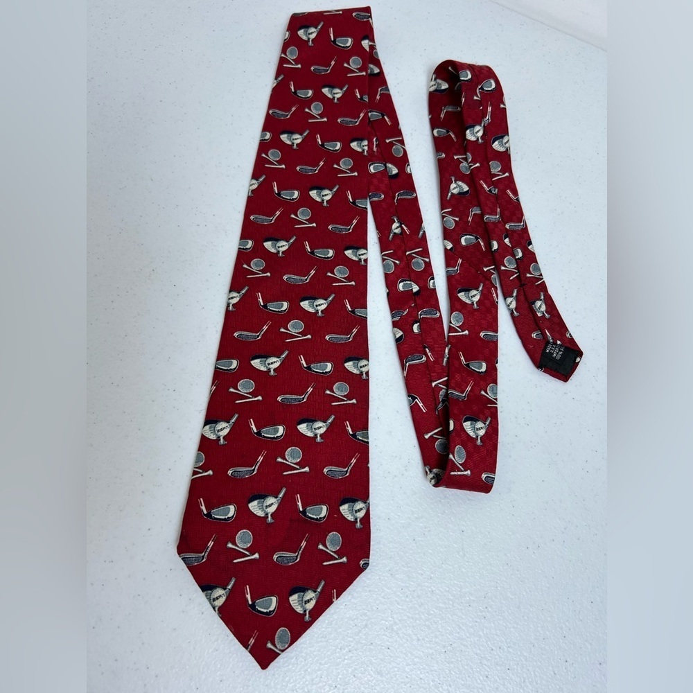 Golf ESPN Wemco New Orleans Necktie Red 100% Silk 58” x 4” Driver Ball Tee Tie